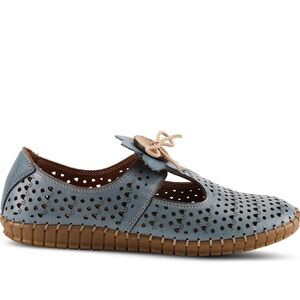 Spring Step Perforated Blue leather slip on